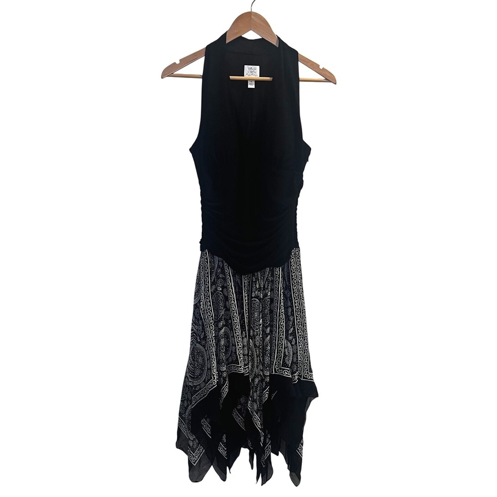 Suzi Chin Maggy Boutique Black Ruched Halter Dress Silk Paisley Handkerchief 4